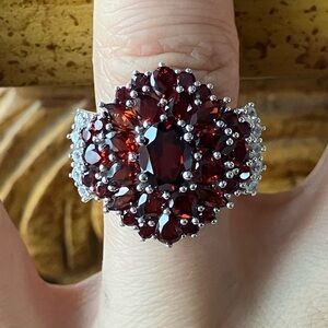 Natural Red Garnet Sterling Silver Cocktail Ring Size 6